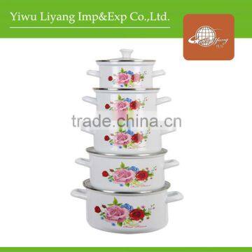 Enamel Cookware Set 5 pcs Cast Iron Kitchenware With Glass Lid