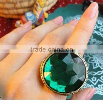 Green Big Round Gemstone Cutting Flower Vintage Ring Jewelry For Women photo-3