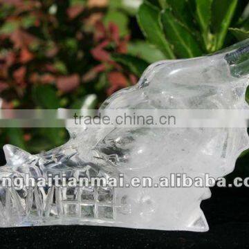 Natural Clear Rock Quartz Carved Dragon Crystal Skull / Vivid Hand Carved Healing Crystal Dragon Skull Wholesale