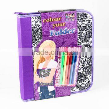 Kids DIY Toy coloring your own folder bag with 6 markers