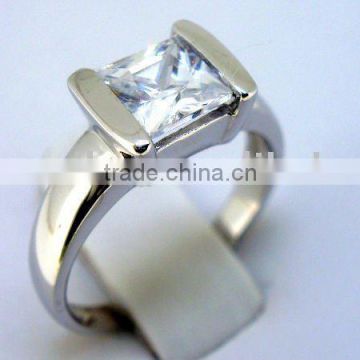 QCR032 simple design stone ring,silver 925 CZ ring in rhodium plating