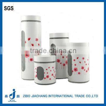 TP12092 white stainless steel coating glass storage jar with lid