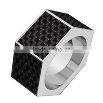 wholesale hand fashion jewelry Carbon Fiber stainless steel ring with 6 faces