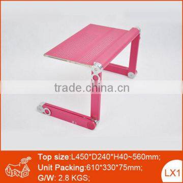 Height adjustable portable folding laptop table with USB fan and mouse pad