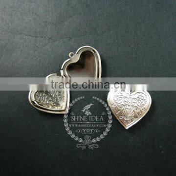 28mm Vintage Style Antiqued Silver Flower Engraved Heart Shape Photo Locket Pendant Charm DIY Supplies 1133007