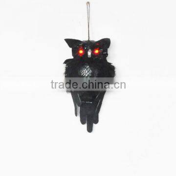 Halloween decorative animal life size black owl with red led eyes