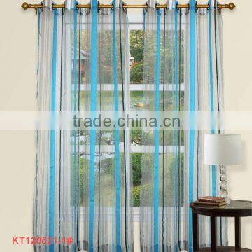 100% Polyester Blue and White Stripe Voile Finished Curtain Fabric Design(blackout tissu a rideaux en ligne)