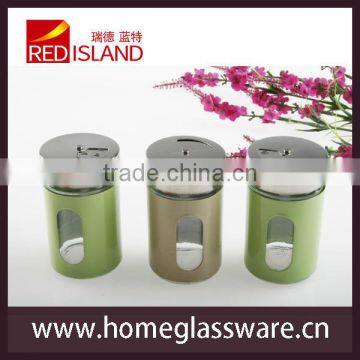 round glass spice shaker with metal coating, glass jar