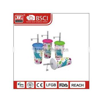 Wholesales 12oz /24oz acrylic plastic Tumbler straw /Plastic disposable cup with straw and llid