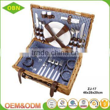 Wholesale New Style Rectangular Brown Large Willow Wicker Picnic Basket for 4 Persons photo-3