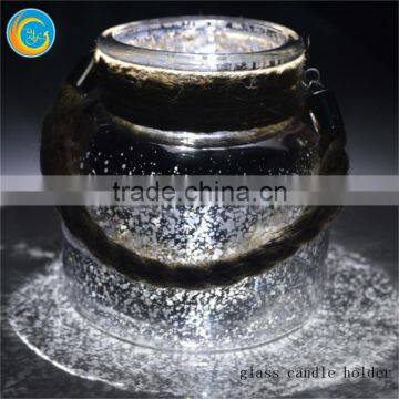 Elliptical Broken Silver Plating Glass Candle Holder photo-3