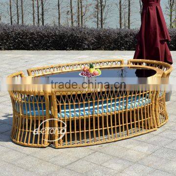 outdoor garden rattan oval glass dining coffee table