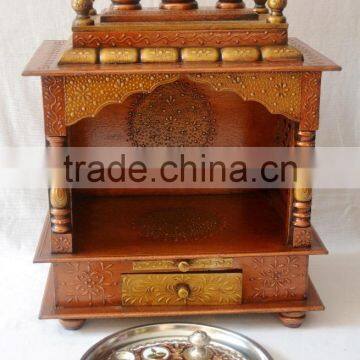 Hand Painted Copper Finish Mini Wooden Temple With 1 Drawer photo-4