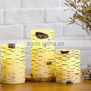 S/3 Christmas Decorative LED Birch Bark Carved Candles