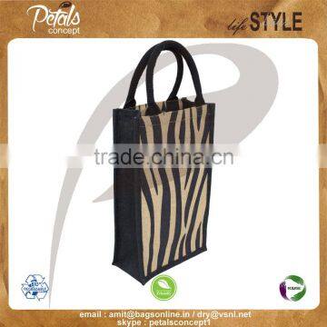 PP Laminated Jute Two Bottle Wine Bag With Padded Rope Handle photo-2