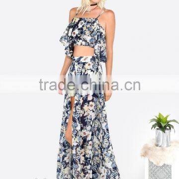 Summer Fashion Boho Clothing Latest Floral Print Skirt Blouse for Ladies photo-4