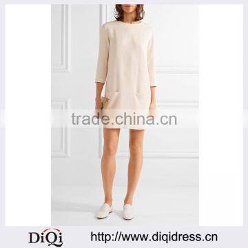 Wholesale Ladies Apparel Back-concealed zip Long Sleeves Crepe Tunic Dress(DQE0394D)