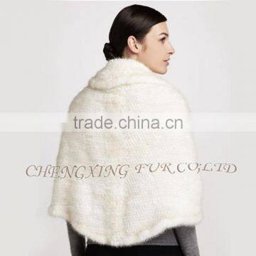 CX-B-M-107D Fashion Poncho Manufacturers White Knitted Mink Fur Shawl photo-2