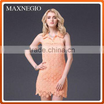 Factory Price Casual Latest Dress Designs Orange Lace Silk Dress photo-6