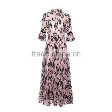 Maxnegio Printed Maxi Chiffon Long Pink Beach Dress photo-6