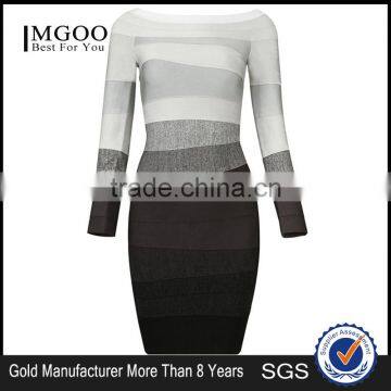 MGOO Wholesale Custom Made OEM/ODM Women Bandage Dress Long Sleeves Spandex Thick Stripe Knee Length Vestidos H234 photo-5