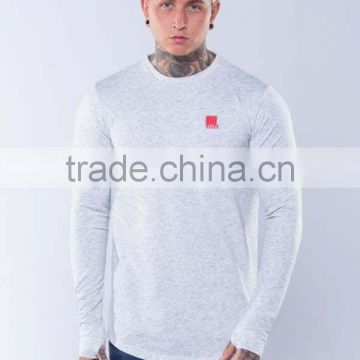 White Twill Mens Longline Curved Hem T Shirt Long Sleeve T Shirt with Thumb hole OEM 95% Cotton 5% Elastane T Shirt