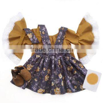 Boutique Summer Long Sleeve 2 Pieces Outfits Ruffle Vintage Dress Girl Clothes Set photo-4