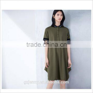 New Season Women Cotton Army Green Short Sleeve Shirt Dress Polo Dress