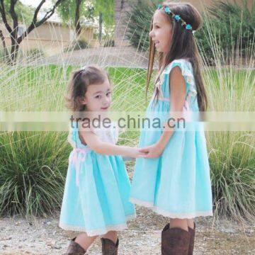 Little Girls Aqua Blue Cotton Dress Sister Vintage Lace Crochet Well Dressed Wolk Remake