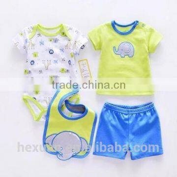 OEM Factory or Stocked Designs 4pcs/set 100% Cottonbaby Romper Set Matching With Baby Bibs and Socks photo-4