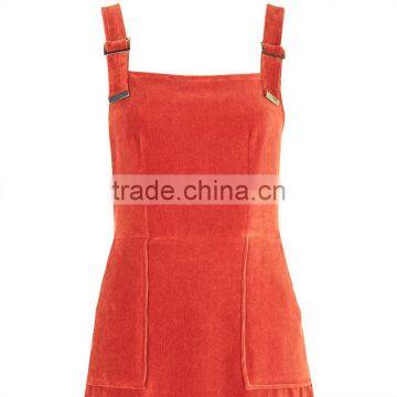 2017 OEM Spring Women Adjustable Burnt Orange Cord Pinafore Dress photo-5