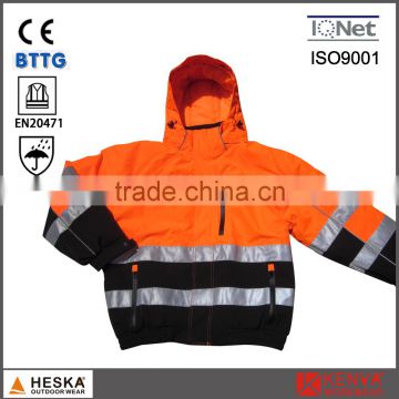 Two horizontal reflective tape yellow softshell coat safety jacket