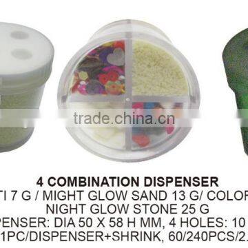 4 Style plastic craft material colored glow sand, stone, sequin W/ combination dispenser