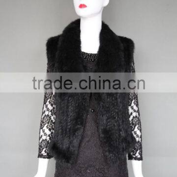 Hot new style women rabbit fur knitted vest with square collar