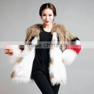 SJ045-01 China Glossy Sumptuous Raccoon Knitted Fur Coats/Women Coats with out Lining/Multicolor Fur Coats