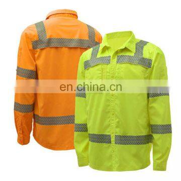 100% cotton mens button down collar business fit work cargo shirt with reflective bands