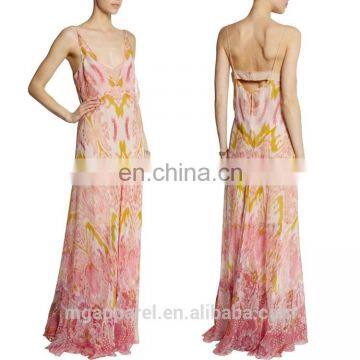 fashion women colorful silk dressing gown dress cut out back printed silk gown evening dress 2015