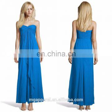 Lagoon Blue Chiffon Strapless Thigh High Slit long evening Dress