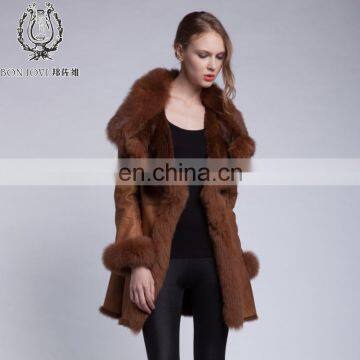 Luxury Fox Fur Trimmed Sheepskin Fur Garment Winter Fox Fur Hood Fur Jacket Bonjovi Original Design DOUBLE FACE Fur Coat photo-6