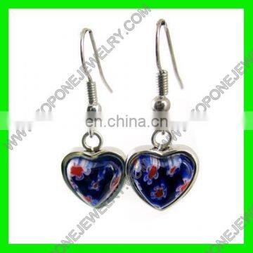 CZ stone heart shaped stainless steel murano chandelier earring