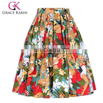 Grace Karin Women's Vintage Retro Pleated Cotton Print A-Line Skirt 5 Patterns CL010401-1