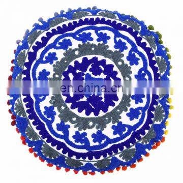 Round Cushion Cover Indian Suzani Pillow Cases Hand Embroidered Decorative