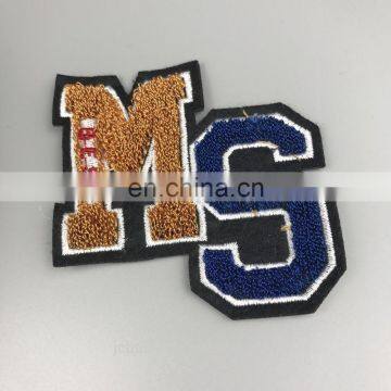 Wholesale Custom Logo Label Embroidery Chenille Patches with Adhesive Hook and Loop