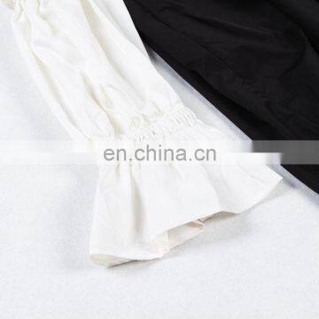 TWOTWINSTYLE 2019 Black Hit White Ruffles Sleeve off the Shoulder Slash Collar Princess photo-5