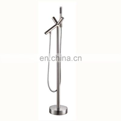 UPC Brass Brushed Nickel Floor Mounted Freestanding Waterfall Bathtub Faucet