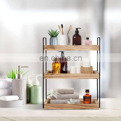 China supplier 3 Tier Kitchen Spice Rack Wire wooden Cosmetic Bathroom Counter Standing Shelf