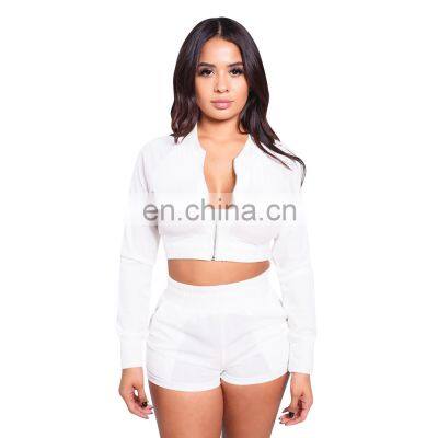 Clothing Wholesale Custom Solid Color Long-sleeved Shorts Suit Sexy Casual Two-piece Plus Size Women's Clothing photo-4