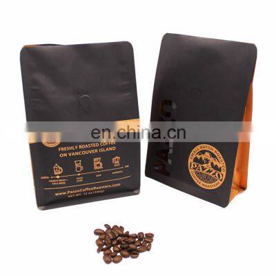 Factory Supply Resealable Black Matte Storage Ziplock Coffee Packaging Bags Bag Flat Bottom With Valve