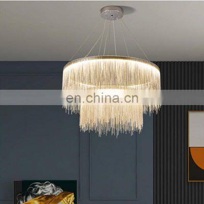 LED Tassel Chandelier Remote Modern Three-color Adjustable Nordic Restaurant Chandelier Luxury Hotel Living Lighting photo-3