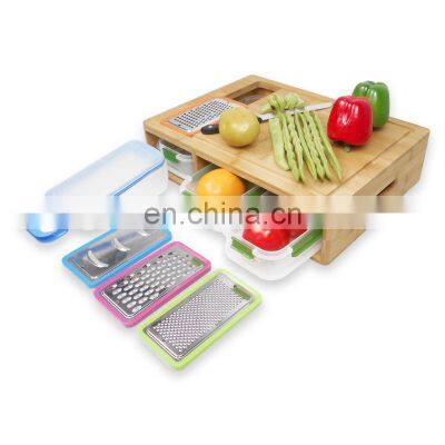 Bamboo Cutting Board With Drawers 3 Food Storage With Air-Tight Lid photo-3